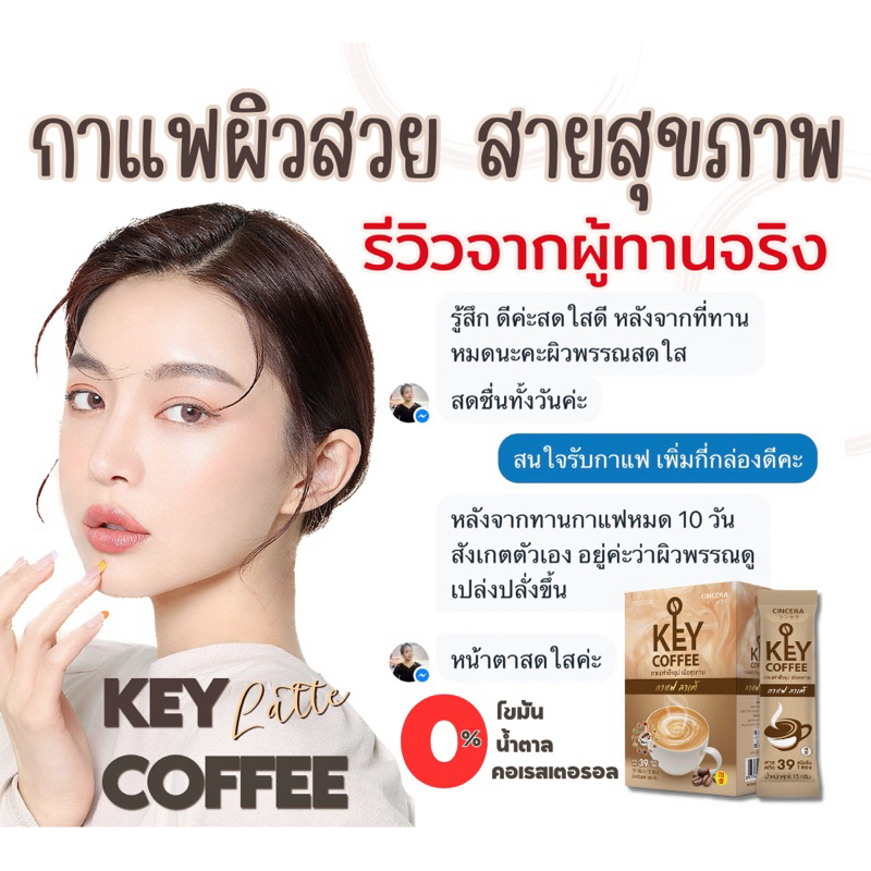 กาแฟ กันแดด ผิวสวย (1แถม1) 39 สารสกัด คีย์คอฟฟี่ ซินเซร่า ผิวสวย คุมหิว ลดไขมัน ลดน้ำตาลในเลือด Key 