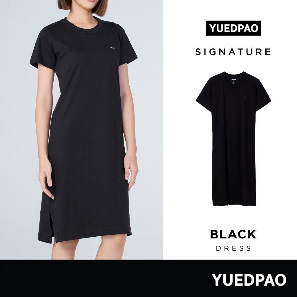 Yuedpao Signature Dress Summer ผ้าหนาทรงสวย ยับยากรีดง่าย เสื้อยืดเปล่า ชุดเดรส สี Black