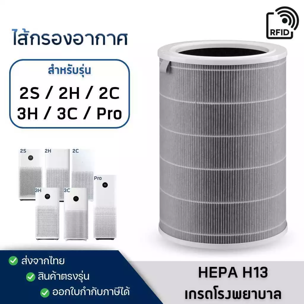 ไส้กรองอากาศ Xiaomi รุ่น 2S, 2C, 2H, 3C, 3H, Pro เสียวหมี่ MI Air Purifier Filter สีเทา เกรดโรงพยาบาล