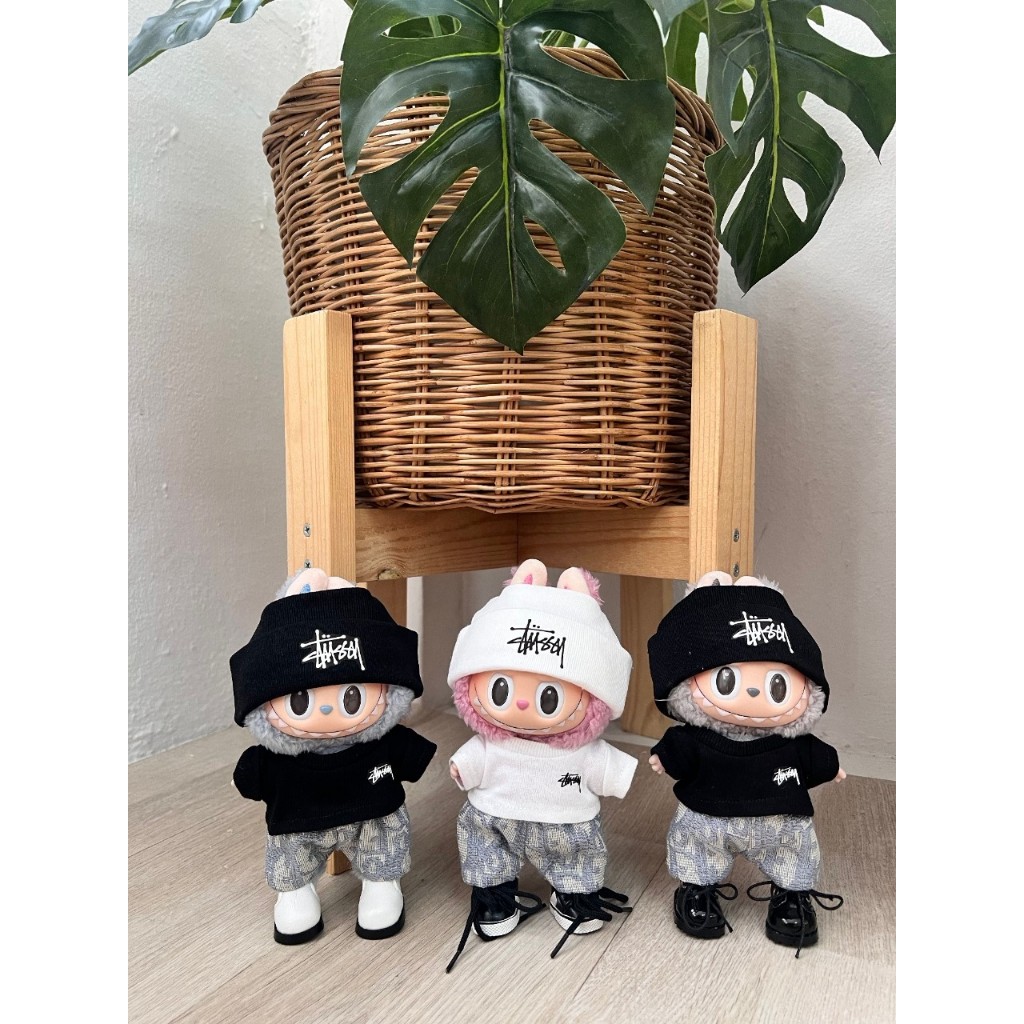 ชุดตุ๊กตา เสื้อสกรีนTS เสื้อสกรีนVW เสื้อ หมวกบินนี่ กางเกง เสื้อลาบูบู้ ขาว ดำ ชุดเซต labubu