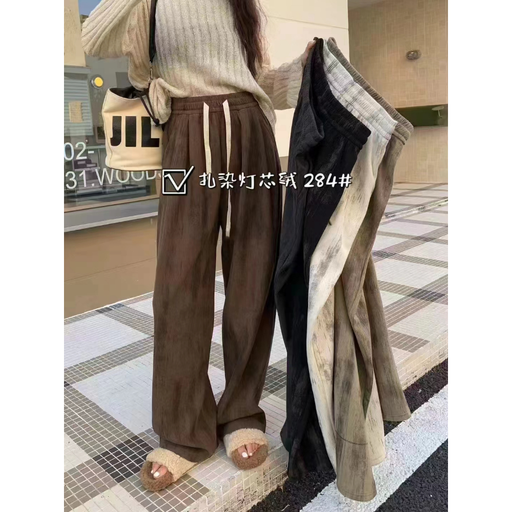 มาใหม่พร้อมส่งจากไทย กางเกงผ้าลูกฟูก มีกระเป๋าเนื้อผ้าดีขาตรงใส่แล้วไม่อ้วน