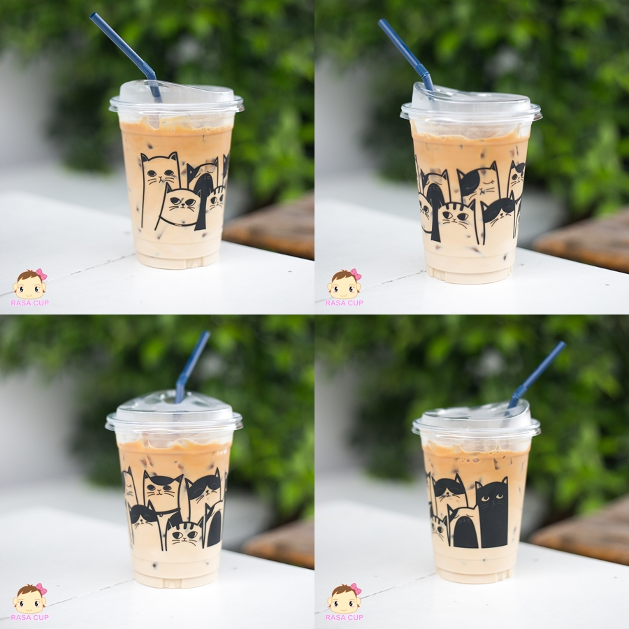 [CAT-100] แก้ว PET ยี่ห้อ FPC 12/14 และ 16oz สกรีนลายแมวรอบแก้ว มีสีให้เลือกด้านใน บรรจุ 100 ใบ (เฉพาะแก้วไม่รวมฝา)