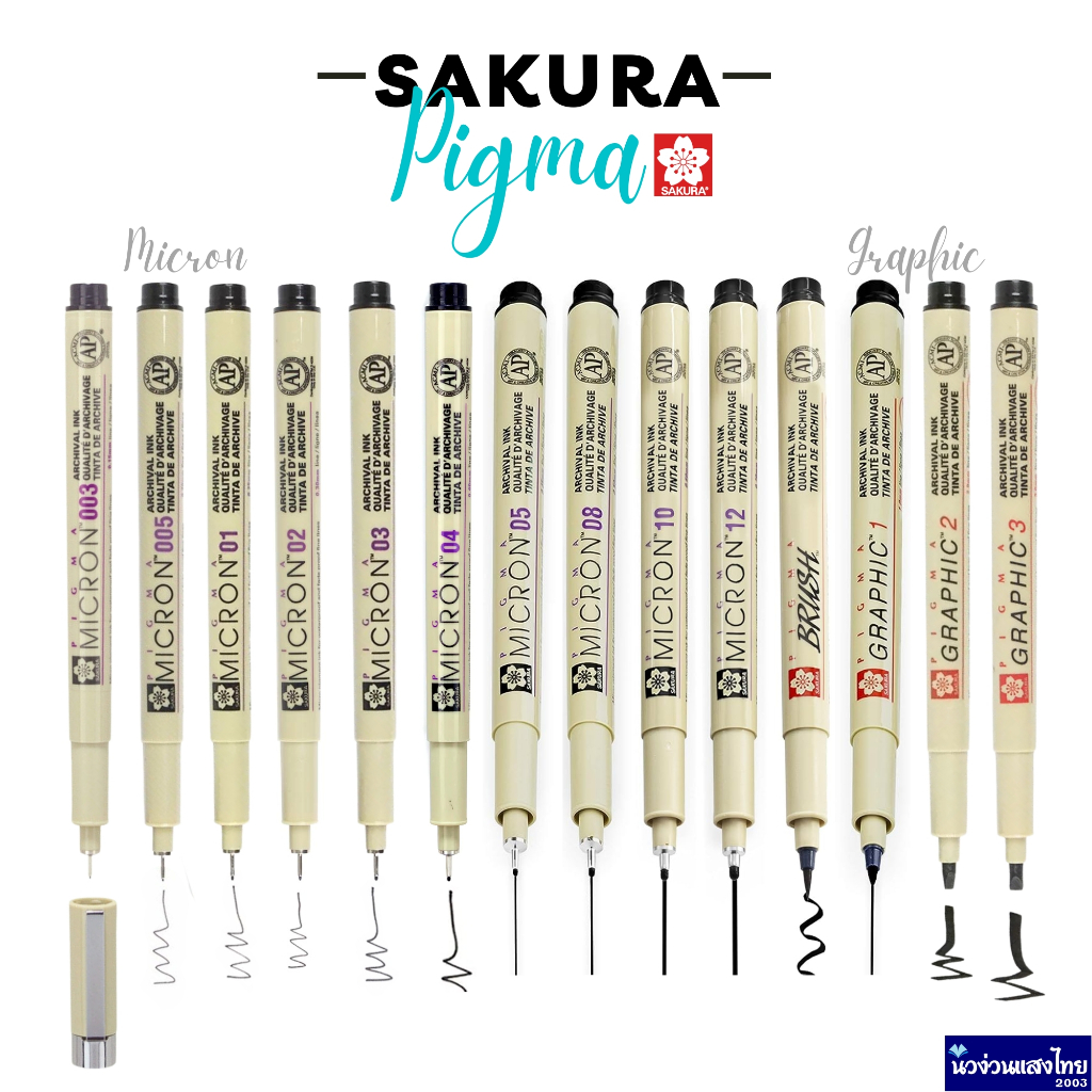 SAKURA ปากกาเขียนแบบ ปากกาตัดเส้น *หมึกสีดำ* รุ่น PIGMA MICRON/ GRAPHIC ทุกขนาด เบอร์ 003-12 Brush 1