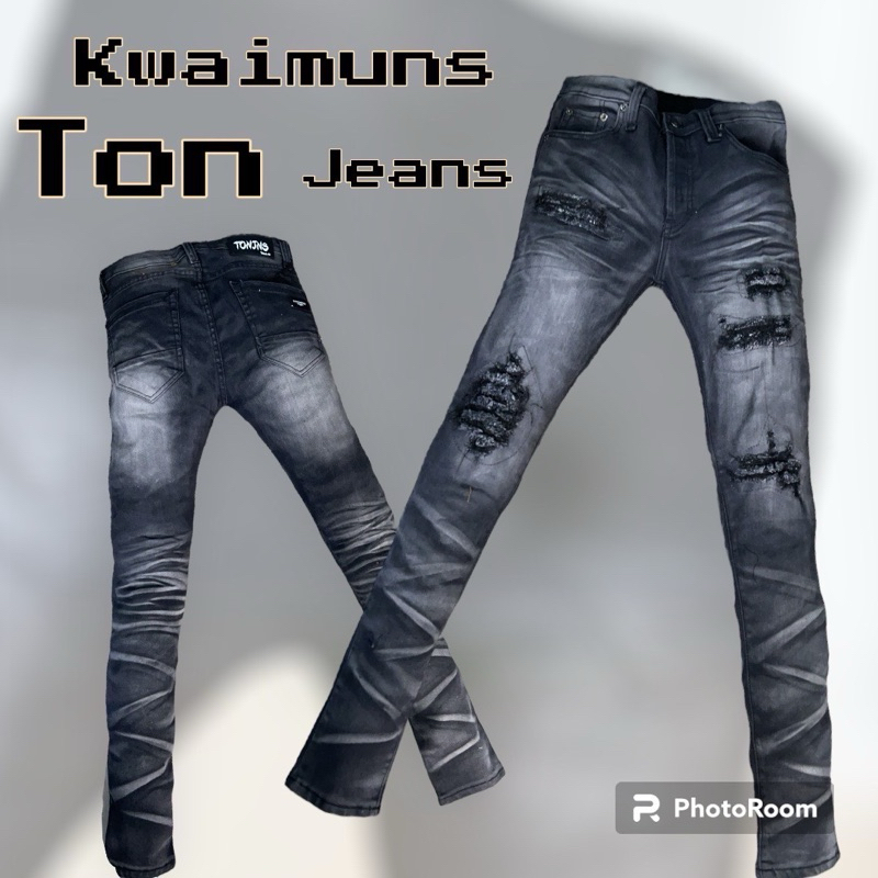 กางเกงยีนส์ชาย สีดำ ขาเดฟทำเฟดไม่ชอบฟิตบวก1ไซส์ #23แฟชั่นผู้ชาย Jeans