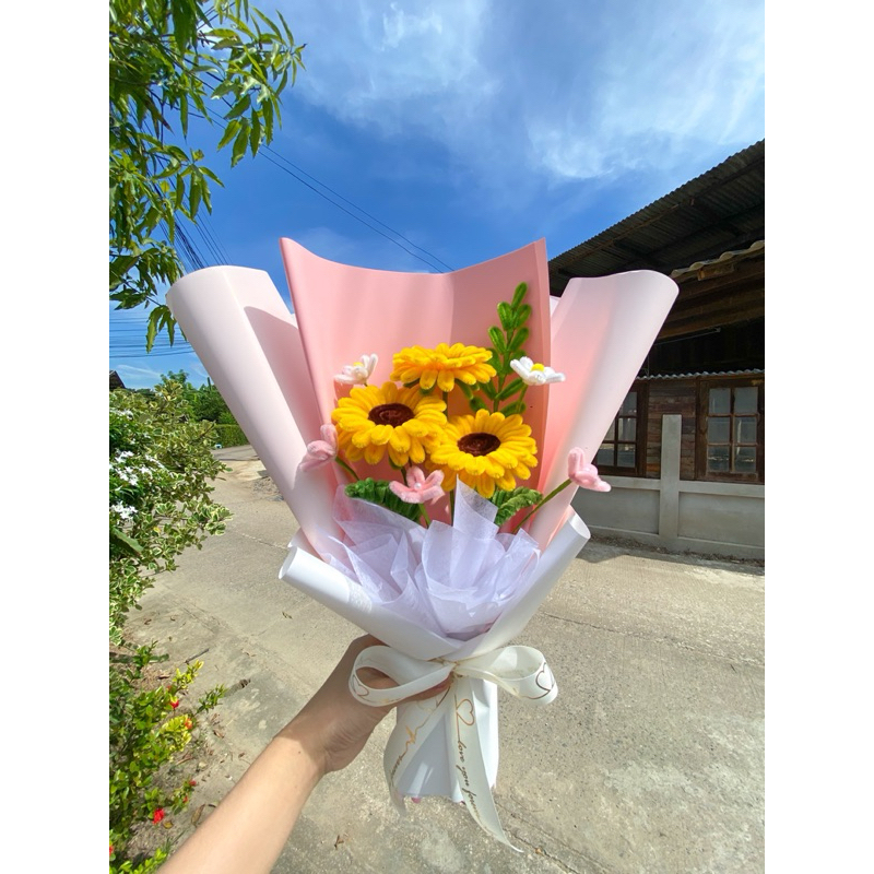 ช่อดอกทานตะวัน ดอกไม้ลวดกำมะหยี่