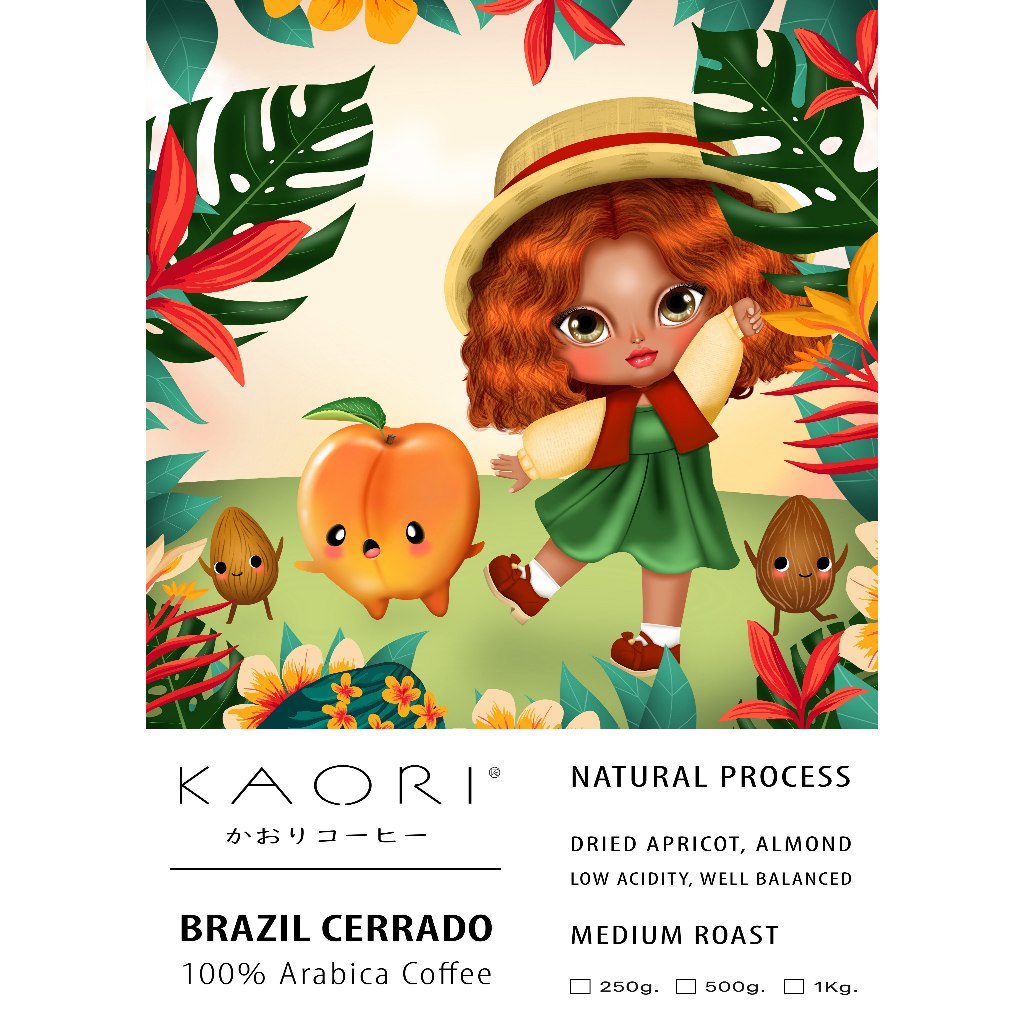 Kaori Coffee เมล็ดกาแฟคั่ว Brazil Cerrado (Almond, Dried Apricot) ขนาด 250g-1Kg.