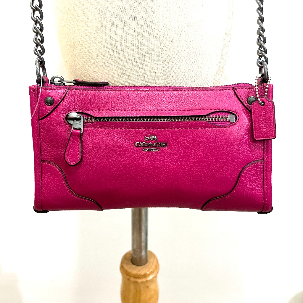 กระเป๋าสะพาย COACH ของแท้ มือ 1 COACH 52646 MICKIE CROSSBODY IN GRAINED LEATHER BAG Cranberry