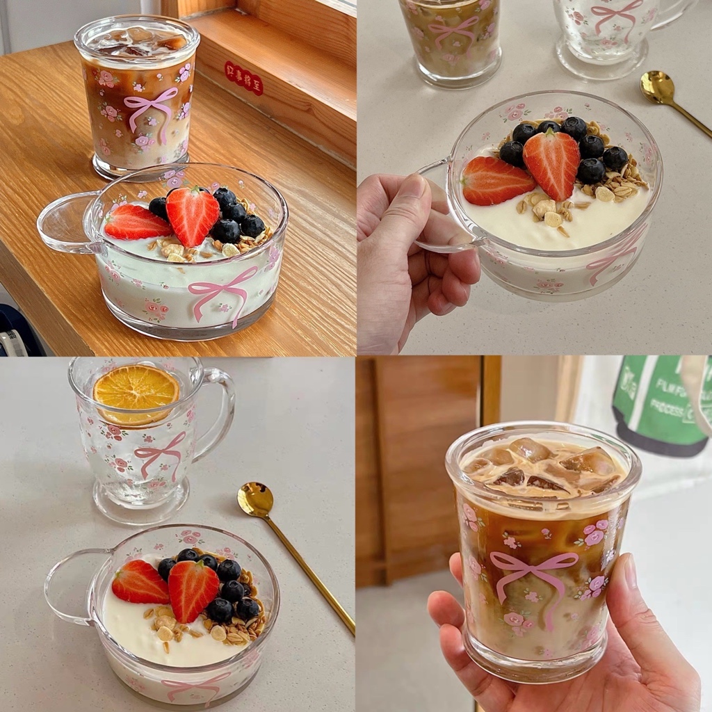 ส่งจากไทย🍓ถ้วยแก้วซีเรียล  creal glass bowl ถ้วยโยเกิร์ต ถ้วยซีเรียล โอเวอร์ไนท์โอ๊ท แก้วน้ำ ทนร้อนเ