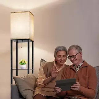 โคมพื้น floor lamp สีหลอดไฟ นํา ด้วยชั้นวาง สำหรับห้องนั่งเล่นห้องนอนสำนักงาน