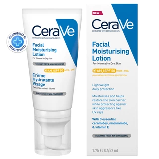 CERAVE AM Facial Moisturising Lotion SPF50 (52 ml.) เซราวี เฟเชียล มอยซ์เจอไรซิ่ง โลชั่น เอสพีเอฟ 50 พีเอ++++