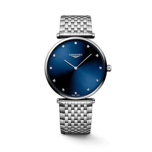 LONGINES/Longines Women's Silver Stainless Steel Strap Blue Thin Dial Quartz Diamond Watch