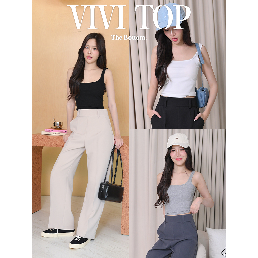 The Bottom เสื้อสายเดี่ยวคอสี่เหลี่ยมมน หลังเว้า ผ้ายืดร่องเข้ารูปสวย - รุ่น Vivi top