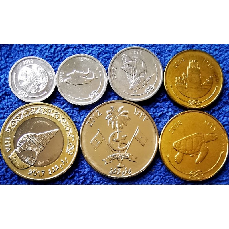 เหรียญ​มัลดีฟส์​ Maldives, ชุด​เต็ม​ 7 เหรียญ, #​662T, ไม่​ผ่าน​ใช้​ UNC