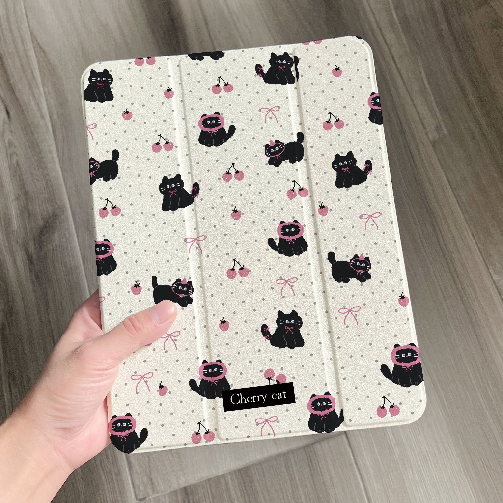 พร้อมส่ง case iPad gen9 MINI7 pro11 2024 ซิลิก้าเจล พร้อมถาดใส่ปากกา หมวกโบว์แมว เคส iPad Air5 Air6