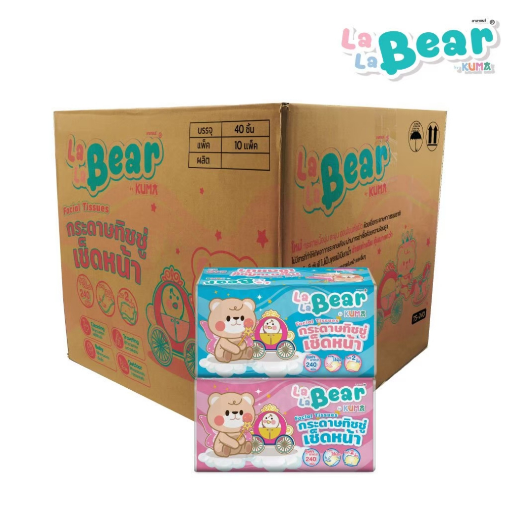 Lala Bear กระดาษทิชชู่เช็ดหน้า 240 แผ่น : 1 ลัง (10 แพ็ค 40 ห่อ)
