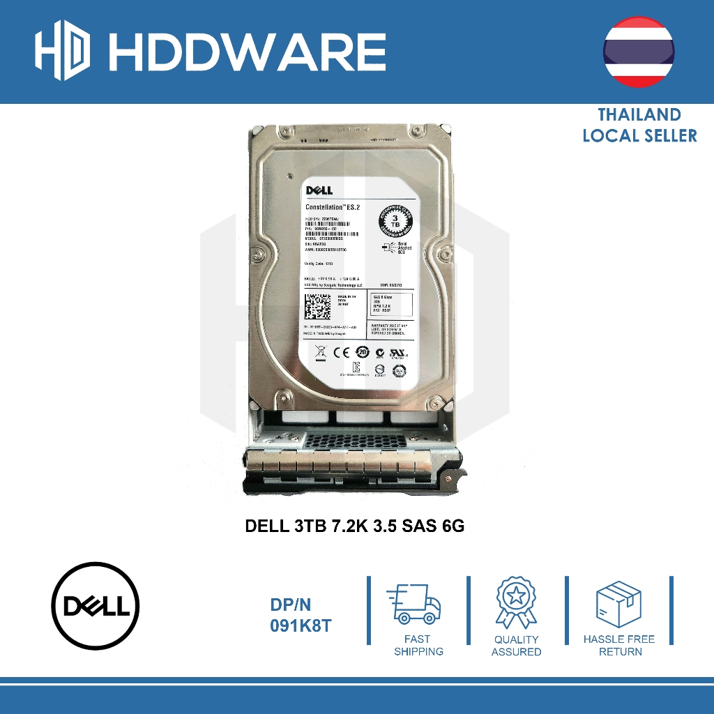 DELL 3TB 7.2K 3.5 SAS 6G HDD // 091K8T // 9SM260-150 // ST33000650SS