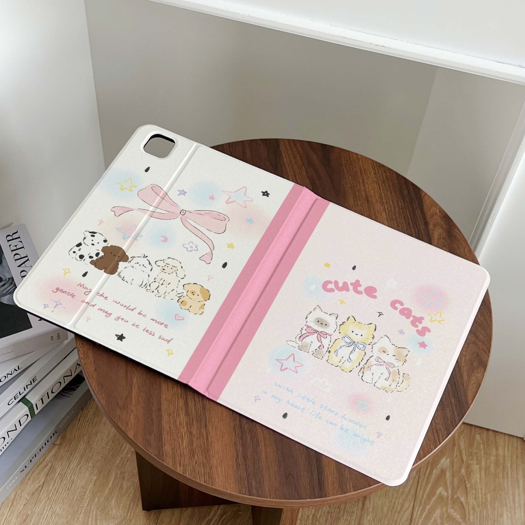 พร้อมส่ง เคส iPad Air6 11 พร้อมถาดใส่ปากกา Ribbon bow kitten puppy case iPad gen9 pro11 2024 MINI7