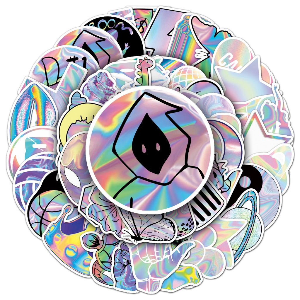 🔥พร้อมส่ง🔥 50ชิ้น สติกเกอร์โฮโลแกรมเลเซอร์ PVC อนิเมะ กราฟฟิติ REAL Laser Holographic UFO Sticker