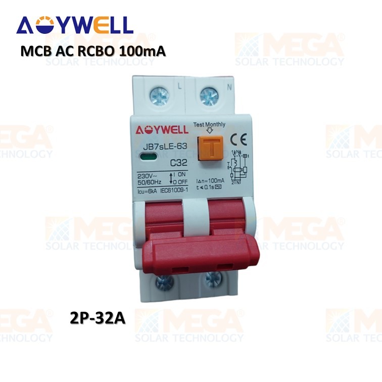 AOYWEL เบรกเกอร์ AC ชนิด MCB RCBO ขนาด 100mA 2P-32A และ 4P-40A **สามารถขอขนานไฟฟ้าได้**