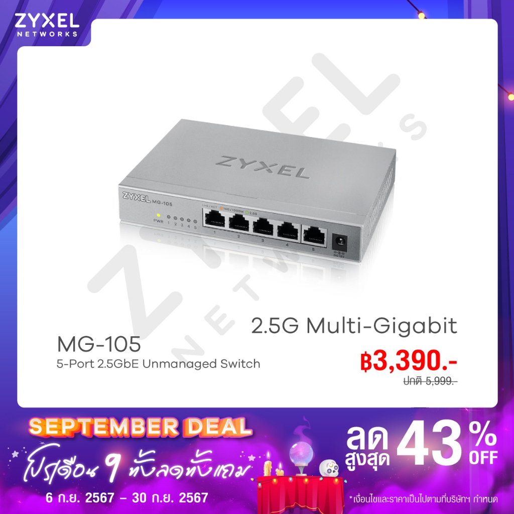 ZYXEL MG-105 สวิตซ์ 5 พอร์ต 2.5GbE Unmanaged Desktop Switch