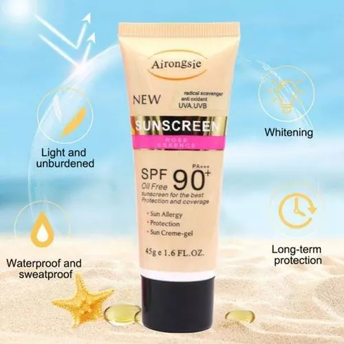 ครีมกันแดดผสมรองพื้น SPF90 PA+++ซึมไว ไม่มัน ไม่อุดตัน สำหรับผิวแพ้ง่าย กันแดดทาหน้า ขนาด45 กรัม