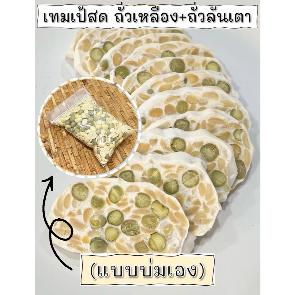 เทมเป้สด ถั่วเหลือง+ถั่วลันเตา🫛(5แถม1) 100g. (แบบบ่มเอง) โปรตีนจากพืช PlantBased เจ Vegan มังสวิรัติ Tempeh thumbnail 4