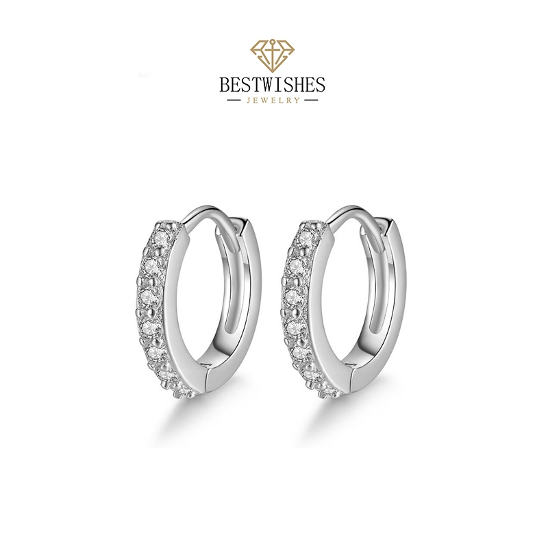 （BWjewerly）[ราคาต่อคู่] ต่างหูแฟชั่น ต่างหู Mobius ต่างหูเพชร ห่วงเพชร  ขนาด10 mmRD004