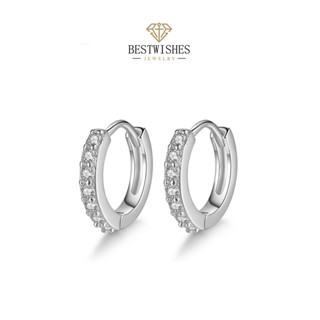 （BWjewerly）[ราคาต่อคู่]S925 ต่างหูเงิน ต่างหูเงินแท้ ห่วงเพช…