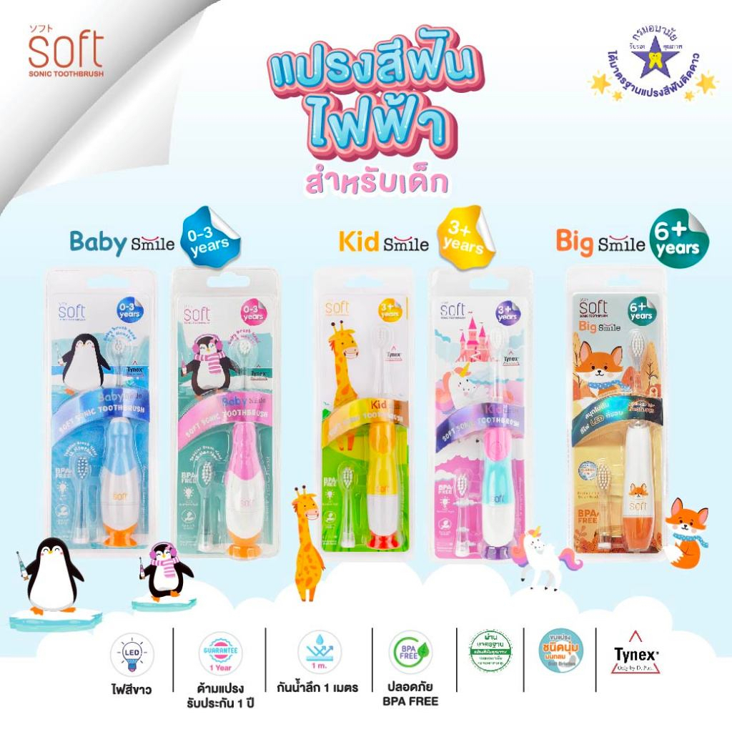 SOFT แปรงสีฟันเด็ก แปรงสีฟันไฟฟ้าระบบโซนิค