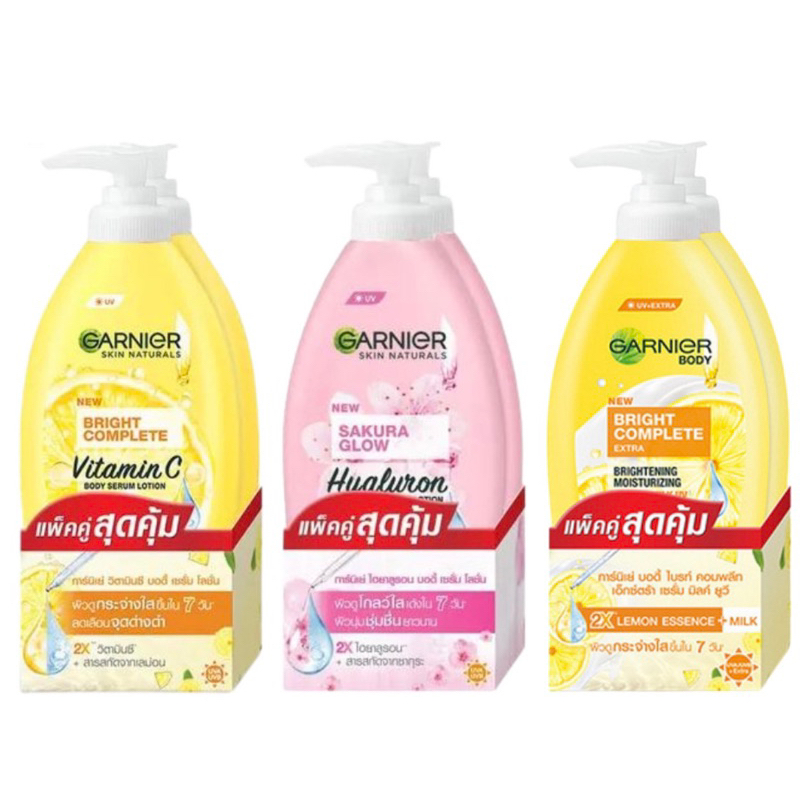 (แพ็คคู่ )Garnier การ์นิเย่ บอดี้ ไบรท์ คอมพลีท วิตามินซี บอดี้ เซรั่ม โลชั่น 400 มล.แพ็คคู่