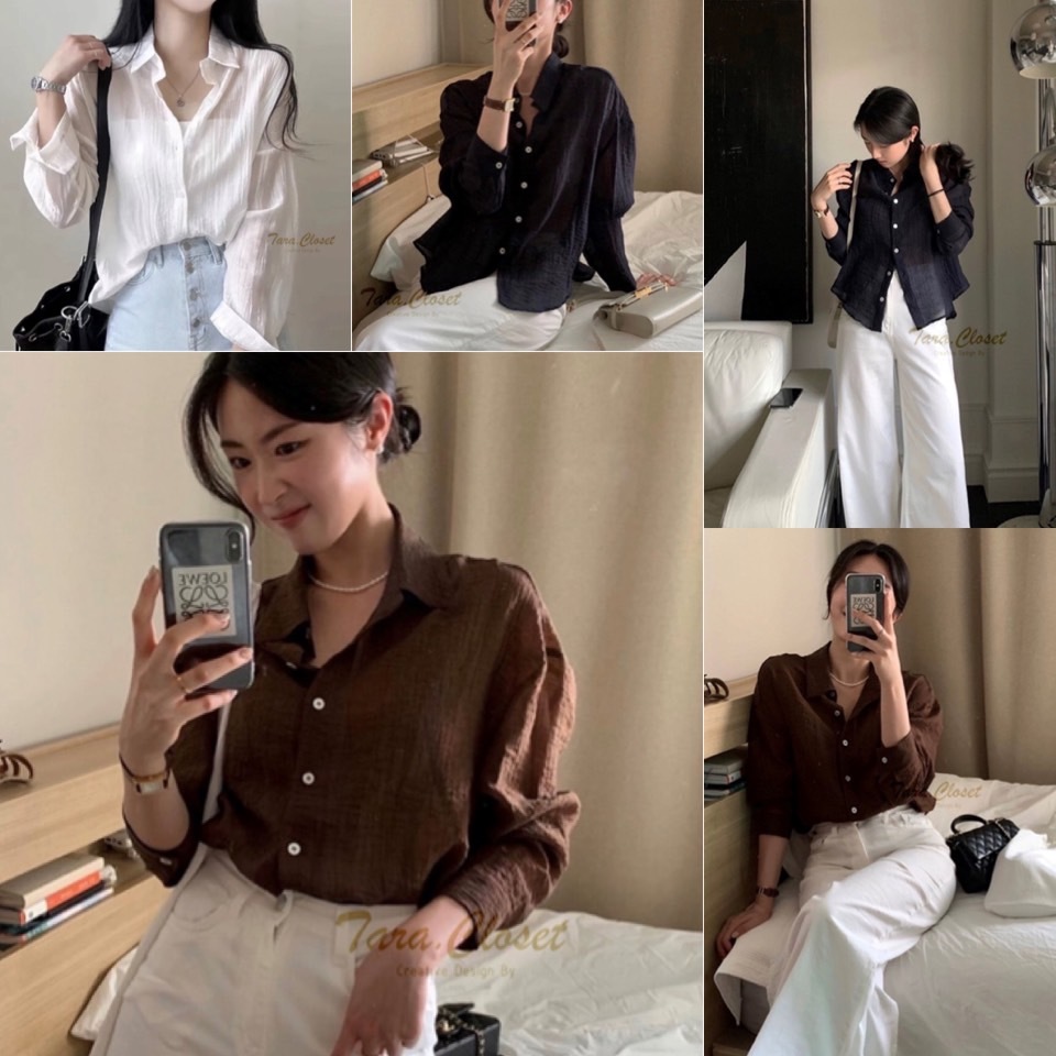 HI004 TARA Shirt เสื้อเชิ้ต คอปก กระดุมหน้า แขนยาว ทรงคลาสสิค เนื้อผ้าไฮทวิต ผ้าดี สวมใส่สบาย เนื้อผ้าไม่ต้องรีด