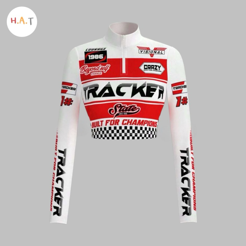 เสื้อครอปแขนยาวสายฝอBiker ซิปหน้า ลายสวยคมชัด สีสดไม่ซีด ผ้าโพลีเอสเทอร์นิ่มใส่สบาย มีไซส์