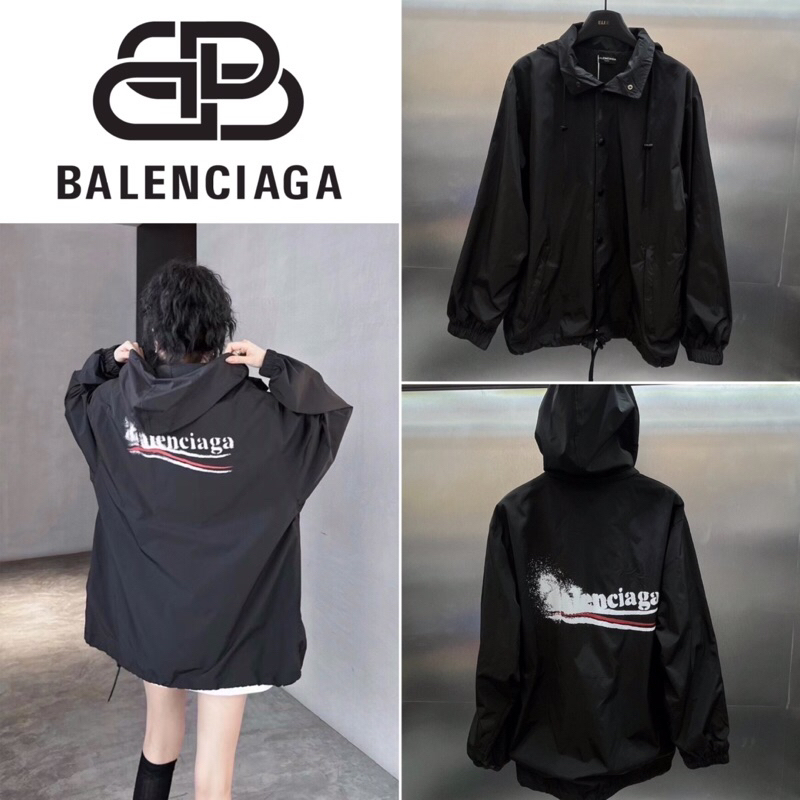 เสื้อแจ็คเก็ตมีฮู้ด BALENCIAGA LOGO HOODED OVERSIZE NYLON JACKET