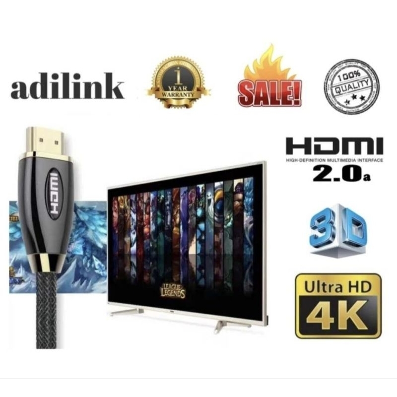 สาย HDMI 2.0 (hdtv) male to สาย HDMI male ยาว 1.8M เมตร V2.0 4k 3D HD1080P FULL( Adilink )
