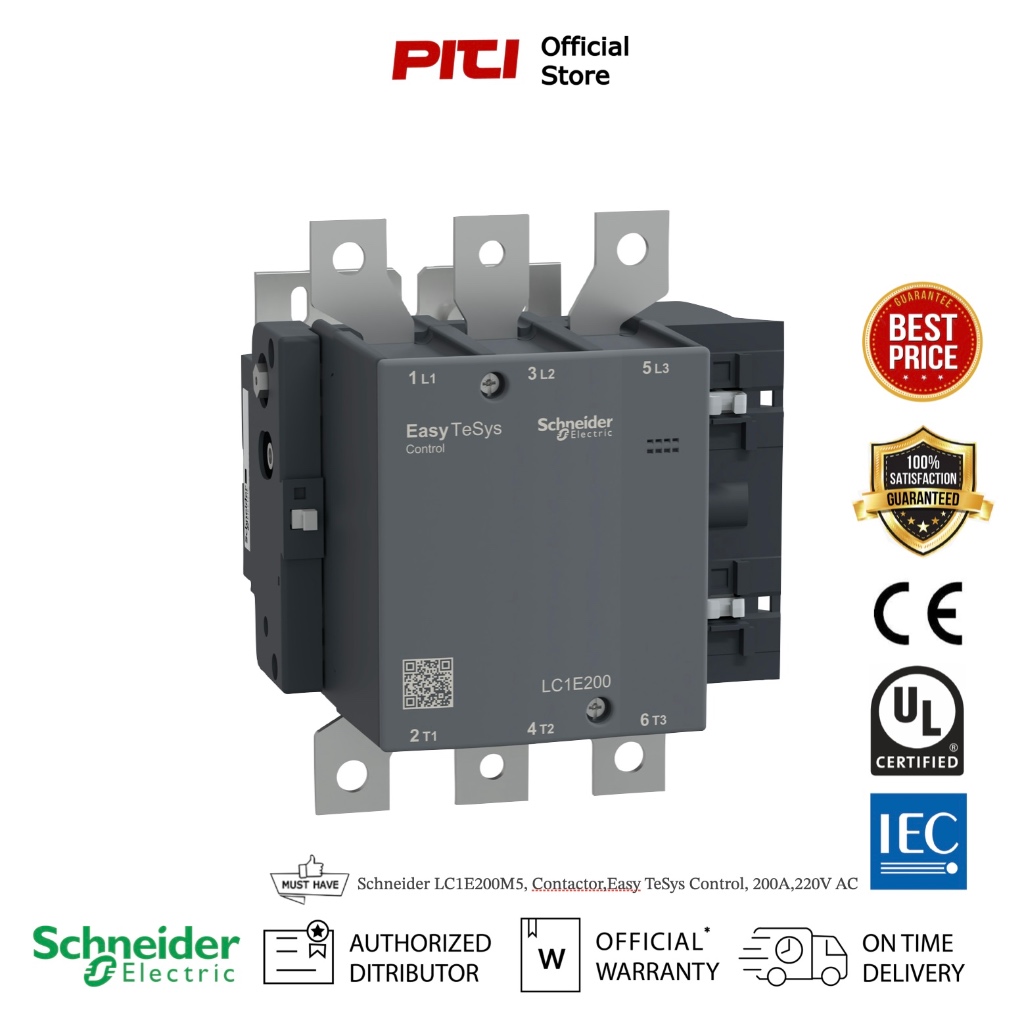 Schneider LC1E200M5, Contactor,Easy TeSys Control, 200A, 90kW 120HP, 220V AC