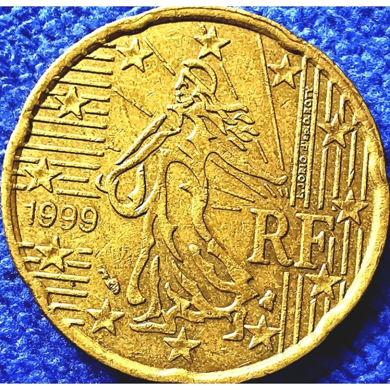 เหรียญ​ต่างประเทศ​ ฝรั่งเศส​ France, ยูโร, 20 Euro​Cent, ใช้แล้ว, #​3790