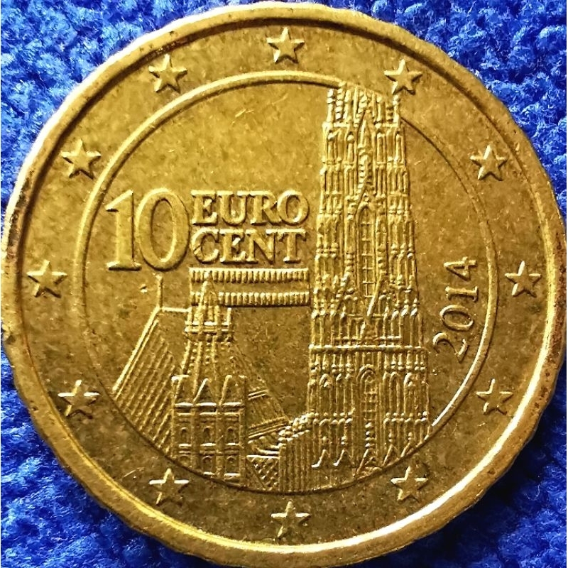เหรียญ​ยูโร, ออสเตรีย​ Austria, 10 Euro Cent,​ใช้แล้ว, #​1050
