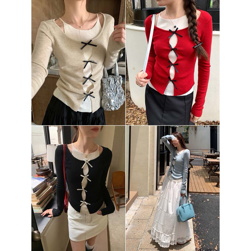 cpjgirlxx | Anna Bow Knittop - 5col [FW24] เสื้อไหมพรมโบว์หน้า เกาหลี