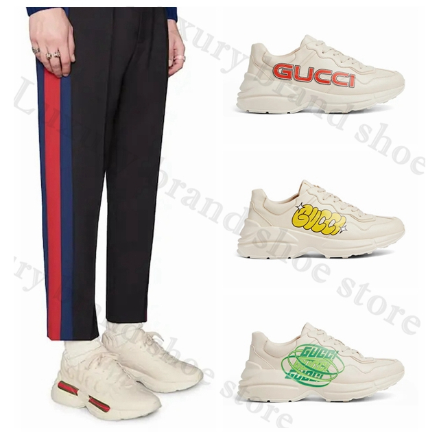 👟Gucci, classic, Rhyton series, หนังโลโก้ Gucci, ผู้ชาย, รองเท้าผ้าใบ, ของแท้💯