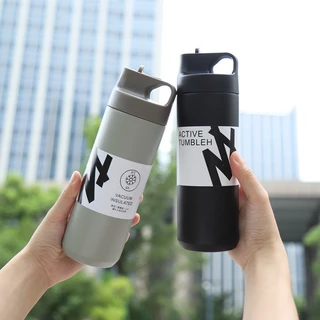 PANDA Minimal Tumbler Design กระบอกน้ำสแตนเลส ฝาพับ มีหลอดดูดน้ำที่ฝา มีหูหิ้ว ขนาด 550 ml