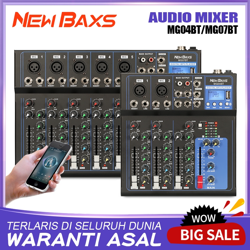 NEW BAXS เครื่องผสมเสียง professional เครื่องผสมอาหาร 7/4 ช่อง MG07BT/MG04BT เครื่องผสมสัญญาณ USB เค
