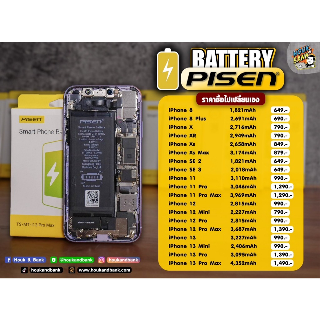 แบตเตอรี่ PISEN สำหรับ iPhone