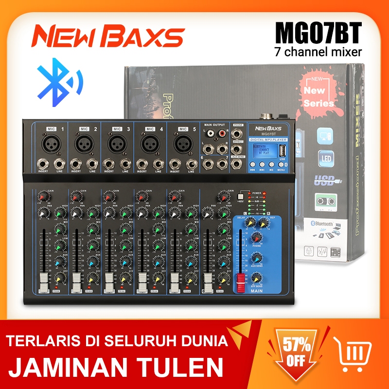 NEW BAXS AUDIO MIXER มิกเซอร์มืออาชีพ 7 ช่อง MG07BT มิกเซอร์ สัญญาณ USB Amplifiers เครื่องขยายเสียง KTV