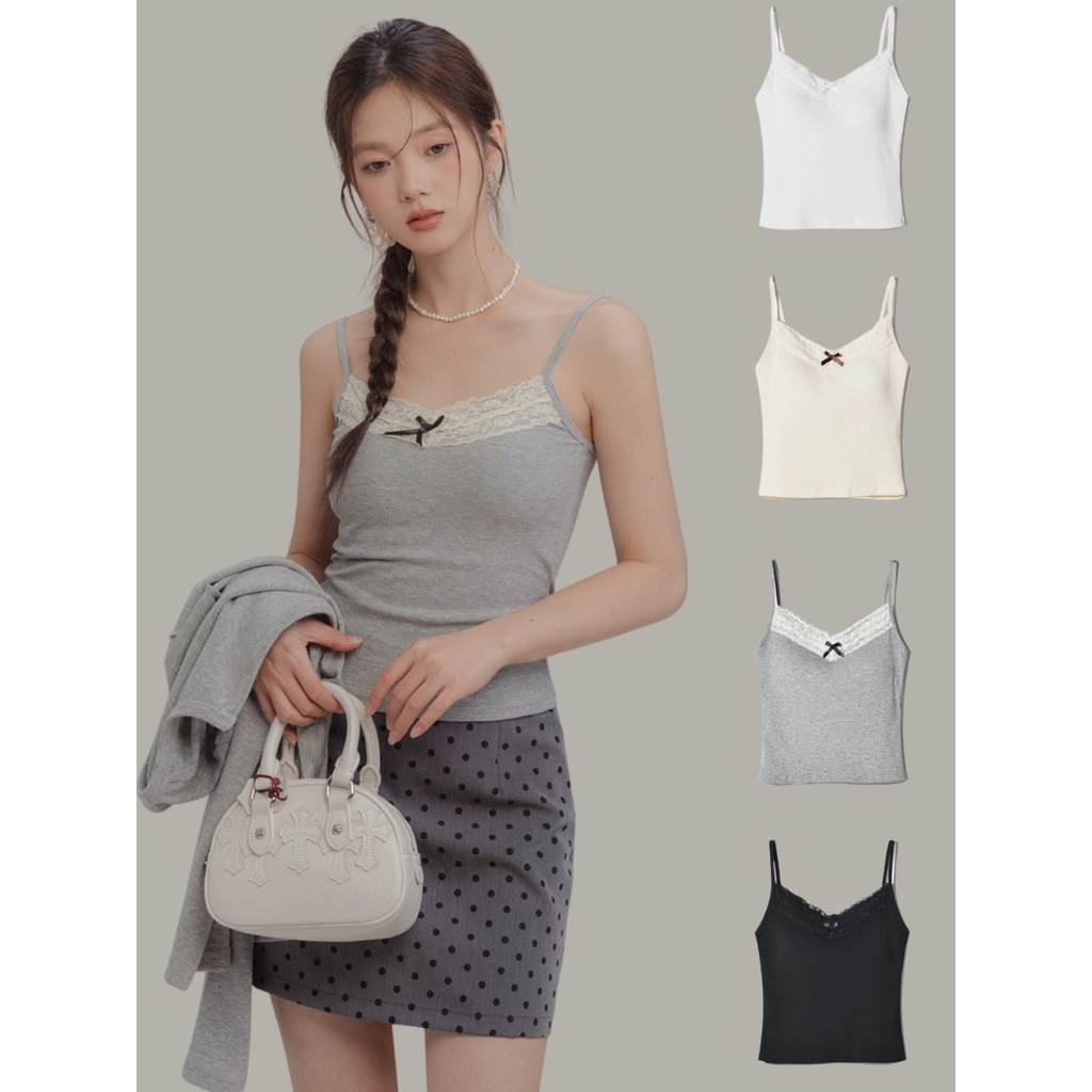 gurls.girl | lace top สายเดี่ยวลูกไม้ 4 สี มีฟองน้ำในตัว
