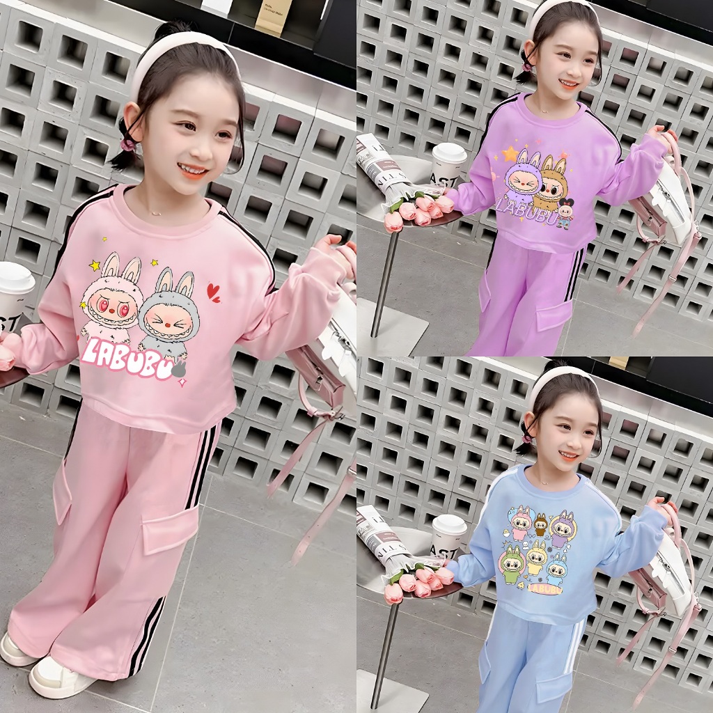 ชุดเซ็ดเด็กลาบูบู้ เสื้อแขนยาว+กางเกงขายาว ผ้าฝ้าย สินค้าพร้อมส่ง