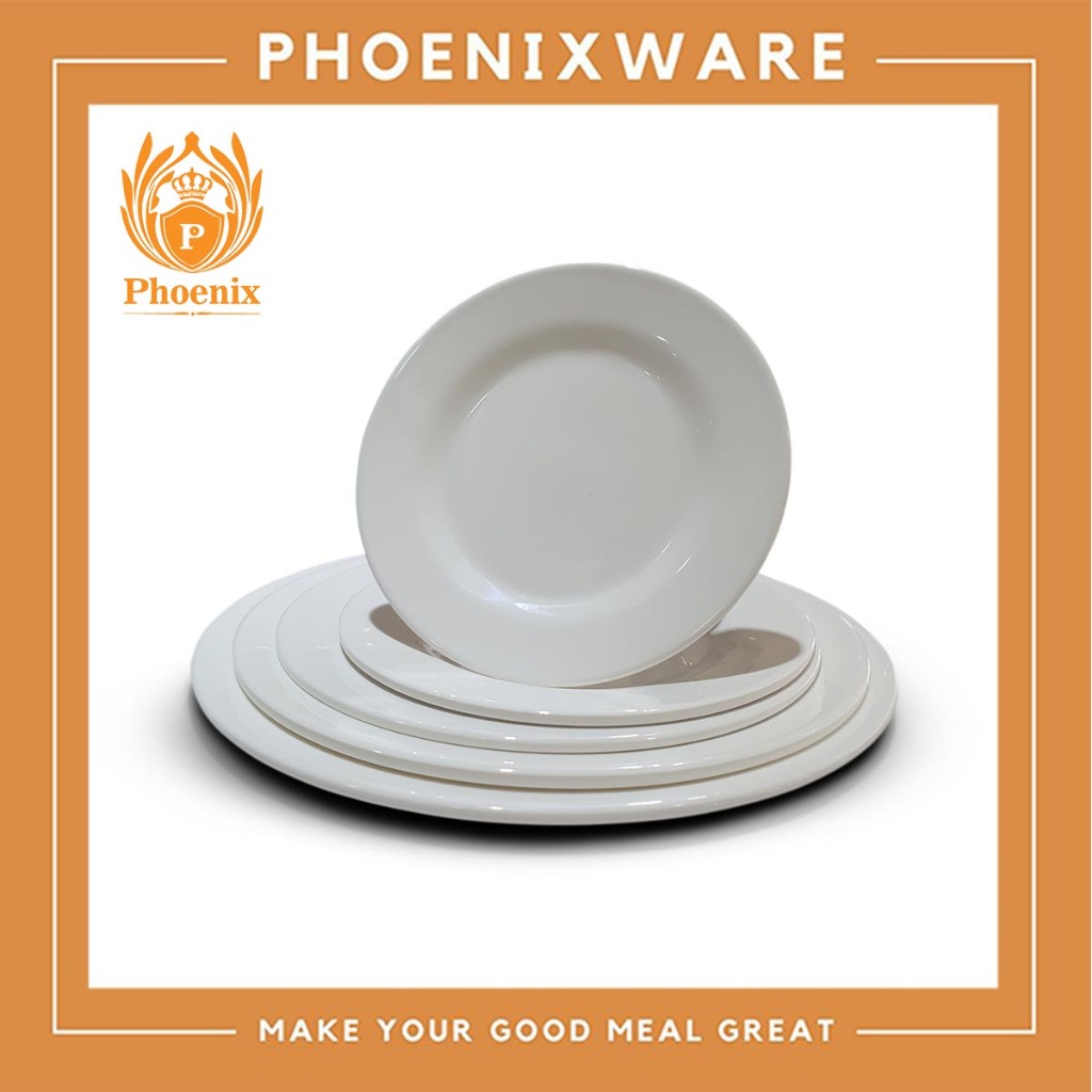 จานแบน 6 นิ้ว 7 นิ้ว 8 นิ้ว 9 นิ้ว 10 นิ้ว เมลามีน สีขาว Phoenix B20306 B20307 B20308 B20309 B20310