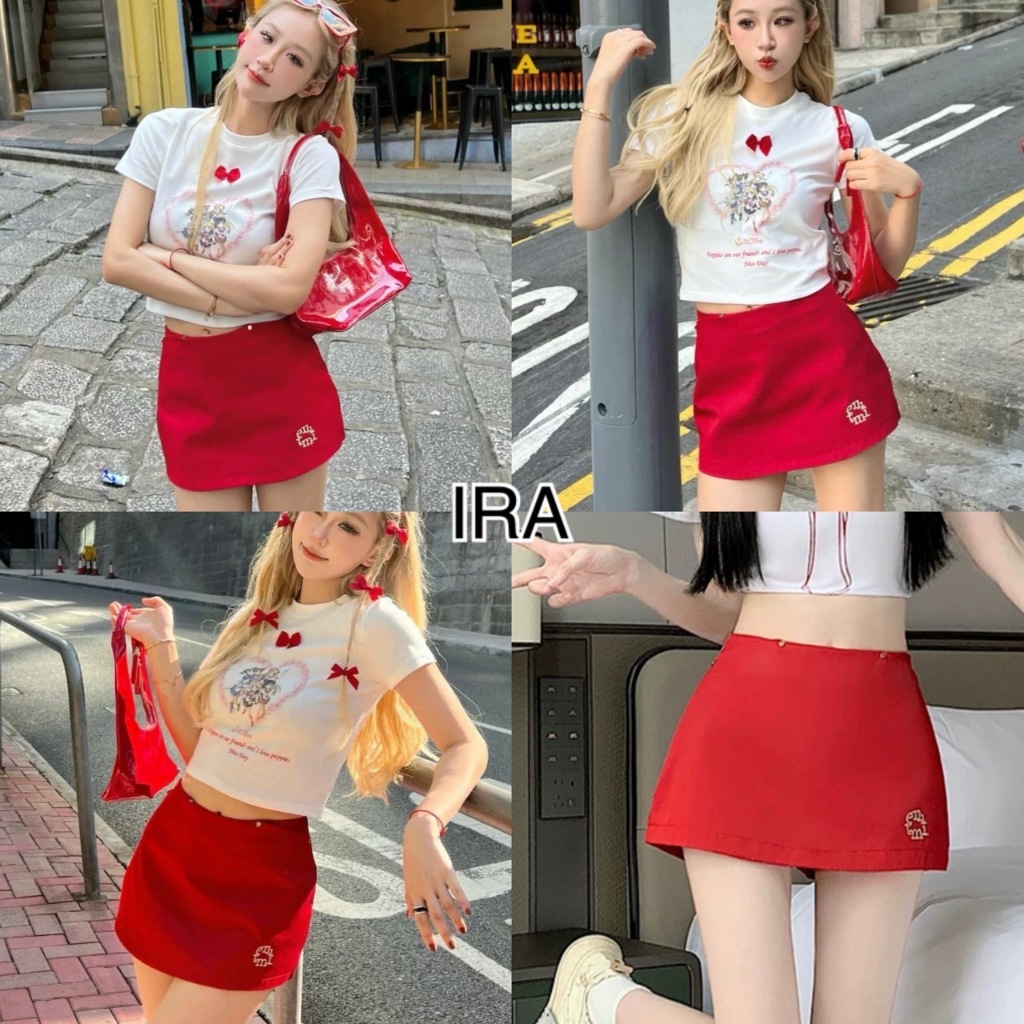 BY IRA (23225)Mini skirt กระโปรงทรงเอ สไตล์ Y2K ผ้าใส่สบาย มีซับกางเกง สายฝอ ไม่ควรพลาด ใส่จึ้งๆ แมทลุคได้ง่ายมากๆๆ