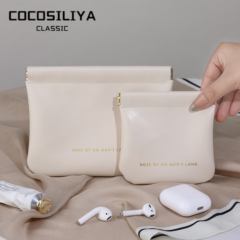 COCOSILIYA กระเป๋าสตางค์ หนัง PU แบบพกพา พร้อมฝาปิดในตัว สําหรับใส่เหรียญ ลิปสติก เครื่องสําอาง
