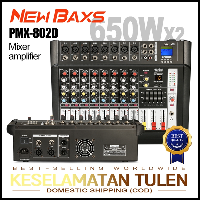 NEW BAXSมิกเซอร์ดิจิทัล,PMX802D,มิกเซอร์เสียงระดับมืออาชีพ,8 ช่องทาง,16DSP,อีควอไลเซอร์ 5 แบนด์ 650W กำลังสูง/USB/บลูทูธ