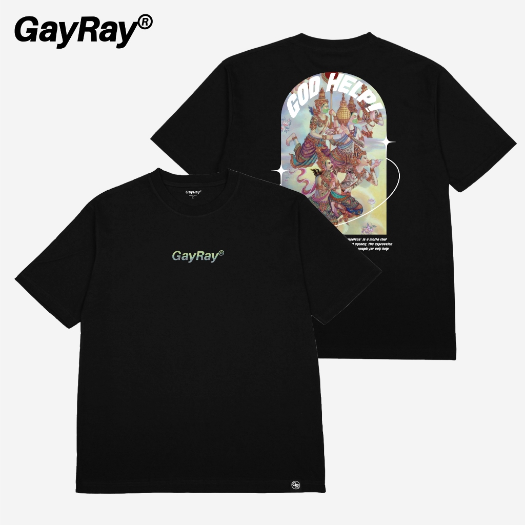 GayRay ⎰GODHELP.⎱  เสื้อยืดโอเวอร์ไซส์ Cotton 100% นุ่่ม ใส่สบาย